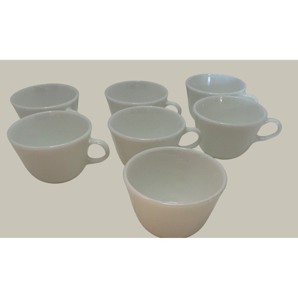 Pyrex Vintage Milk Glass Coffee Cup Set 7 Piece White Opal Mugs USA Made